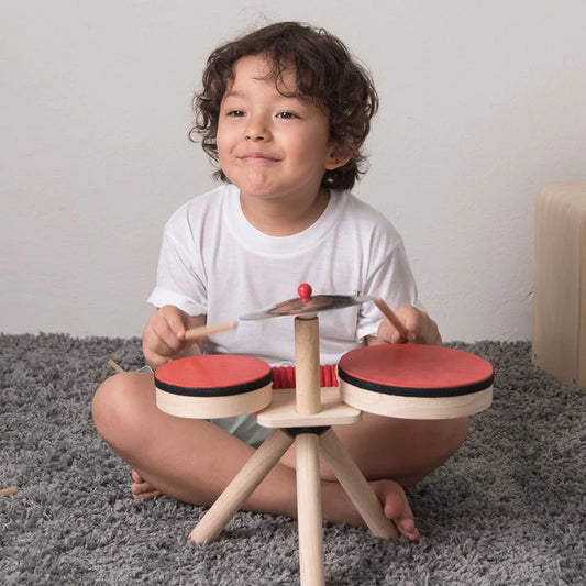 PlanToys Wooden Toddler Drum Kit – Complete Musical Band Set with Cymbal & Guiro