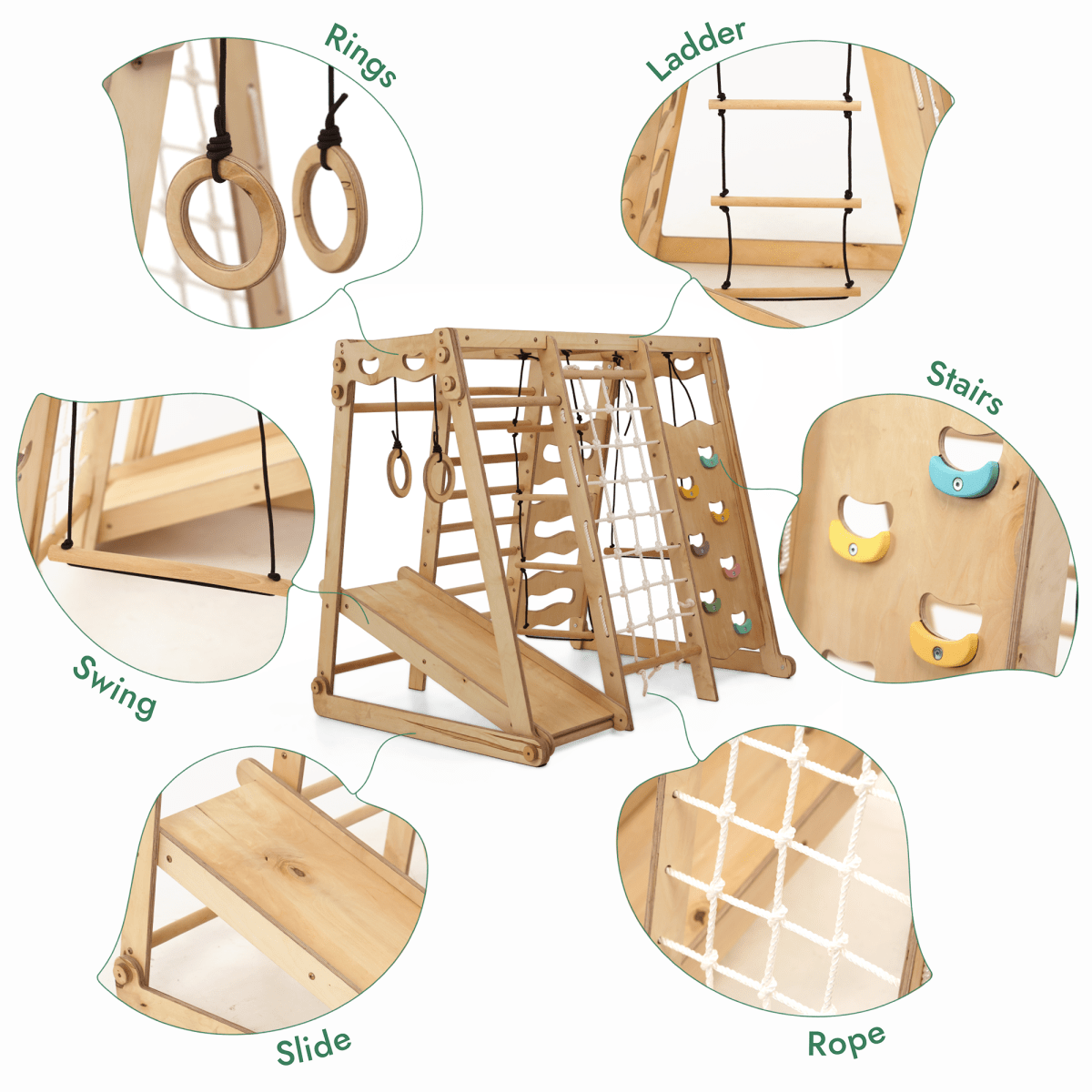 6-in-1 Indoor Playground for Toddlers - Playhouse, Swing Set, Slide, Rope Ladder & Climbing Stairs
