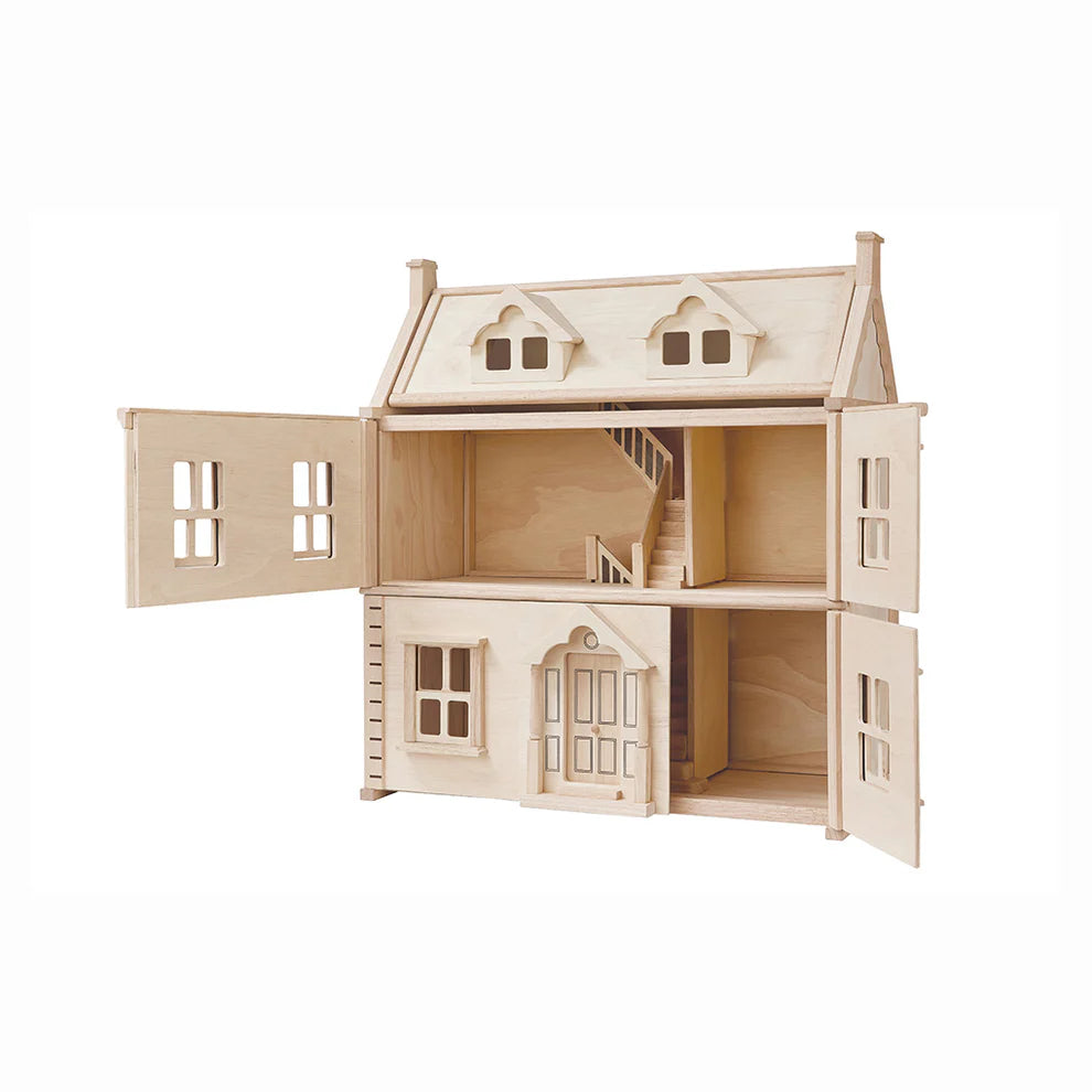 PlanToys Victorian Dollhouse – 3-Story Wooden Dolls House with Attic (Age 3+)