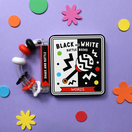 High-Contrast Baby Book with Rattle – Sensory Board Book for Newborns (0-18 Months)