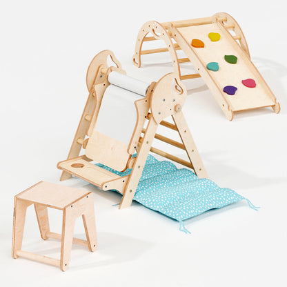 5-in-1 Montessori Climber Set | Toddler Indoor Play Gym for Ages 1-3 with Pikler Triangle & Slide