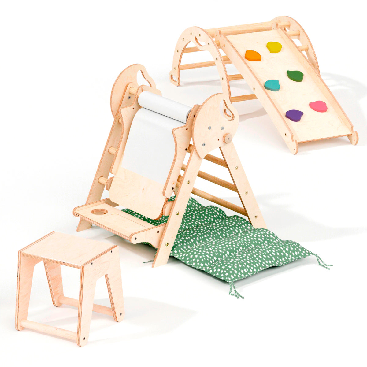 5-in-1 Montessori Climber Set | Toddler Indoor Play Gym for Ages 1-3 with Pikler Triangle & Slide