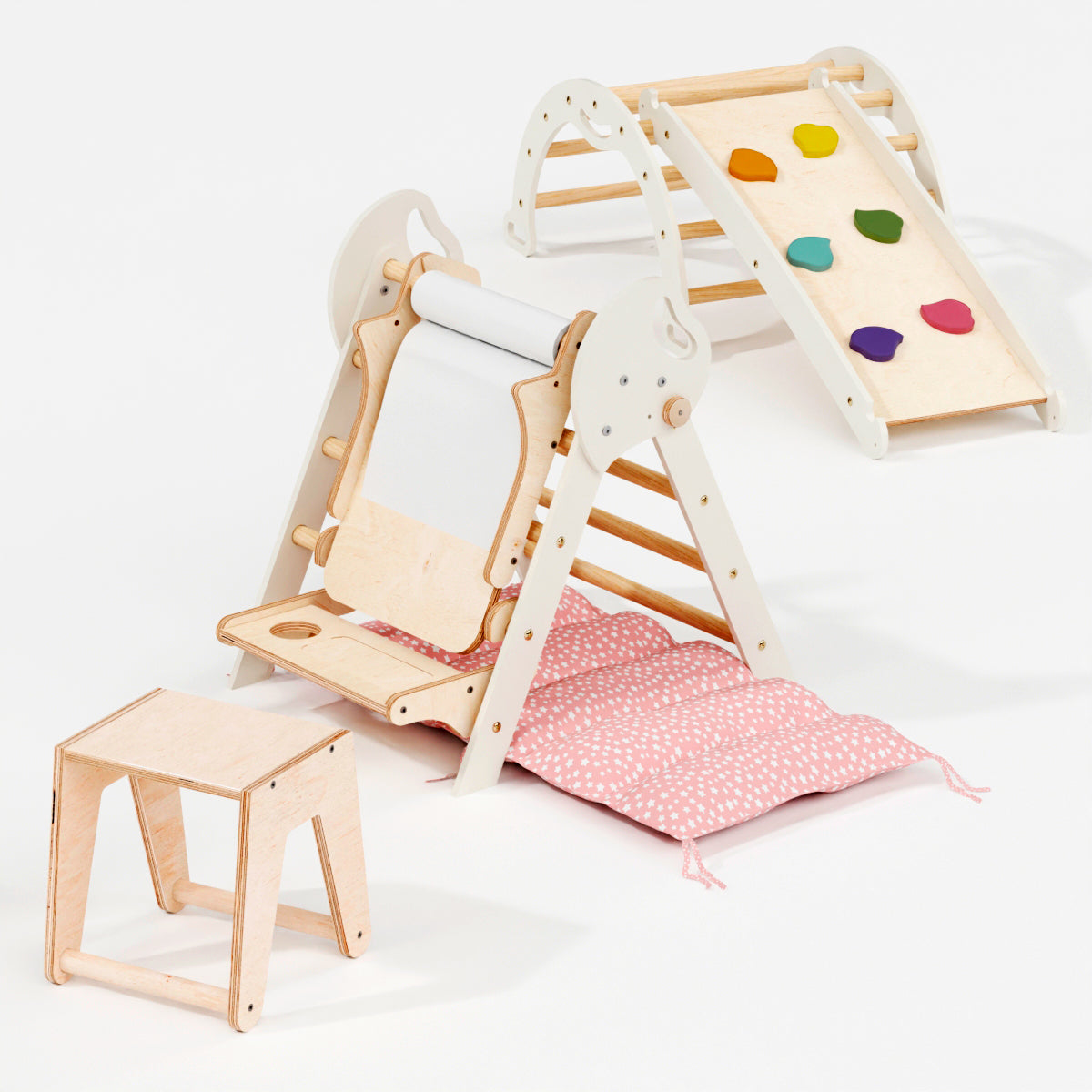 5-in-1 Montessori Climber Set | Toddler Indoor Play Gym for Ages 1-3 with Pikler Triangle & Slide