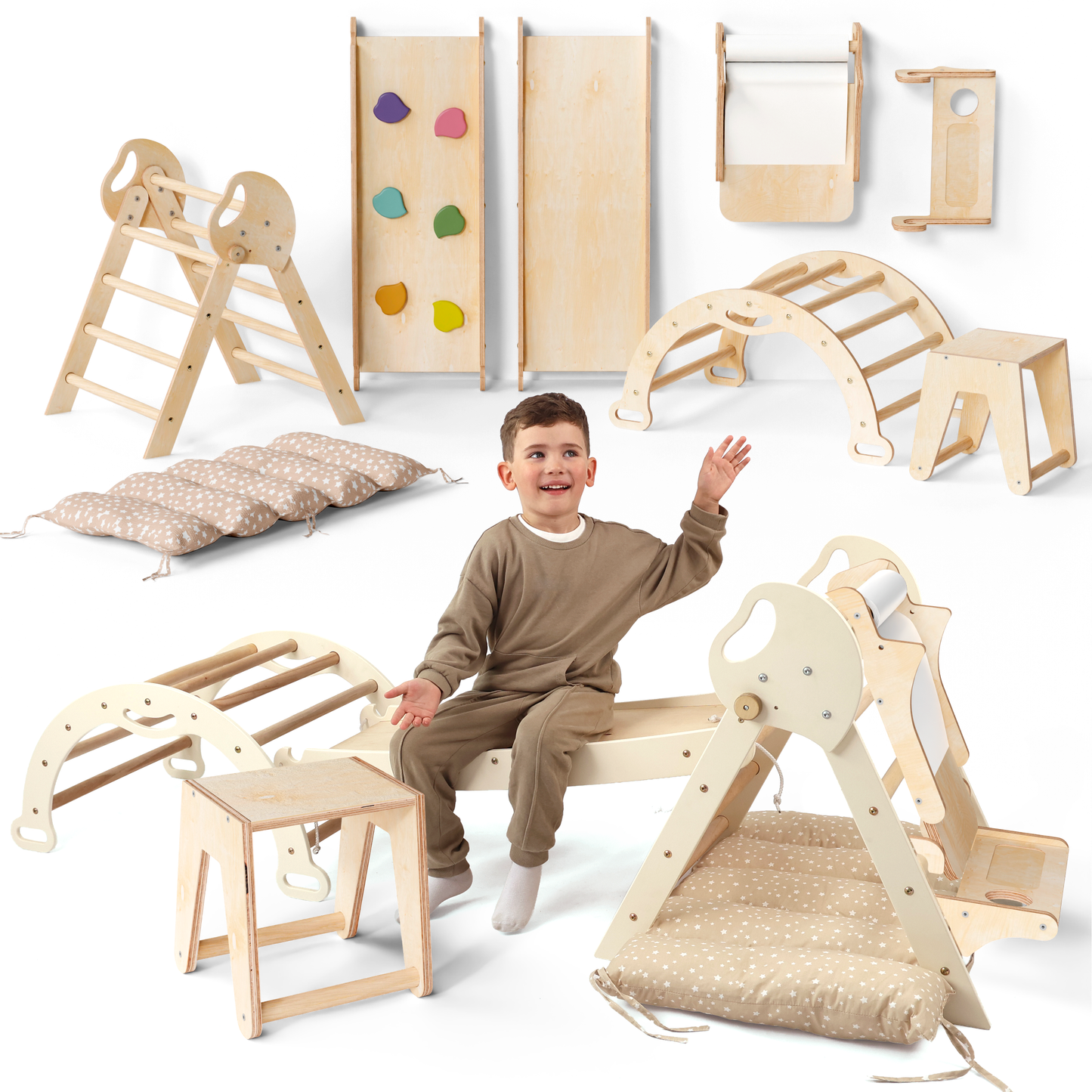 5-in-1 Montessori Climber Set | Toddler Indoor Play Gym for Ages 1-3 with Pikler Triangle & Slide