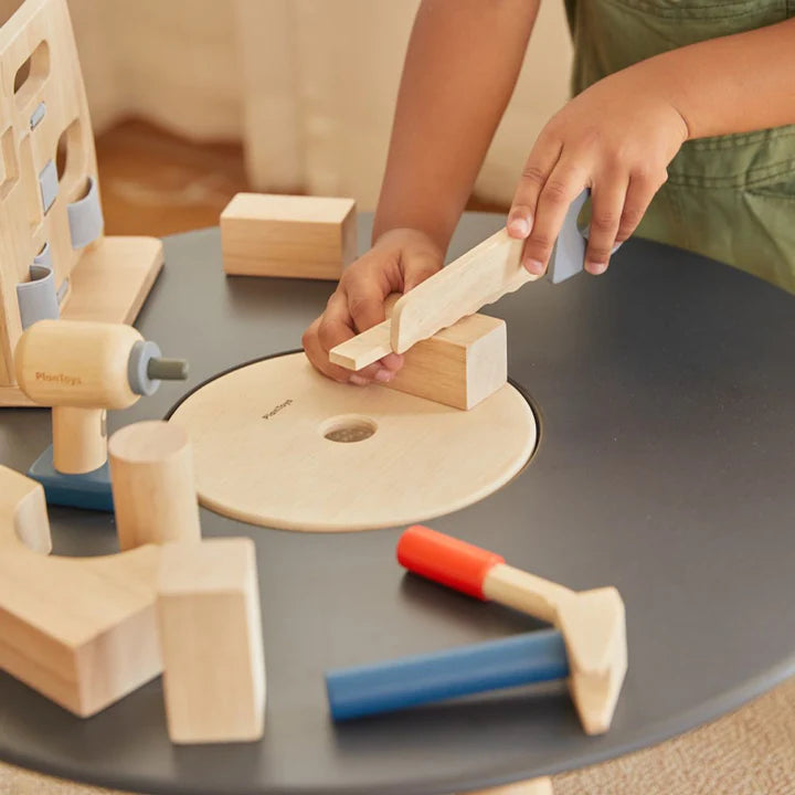 PlanToys Handy  Carpenter Set  – Complete Wooden Tool Kit with Stand (Age 3+)