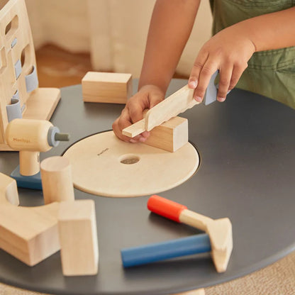 PlanToys Handy  Carpenter Set  – Complete Wooden Tool Kit with Stand (Age 3+)