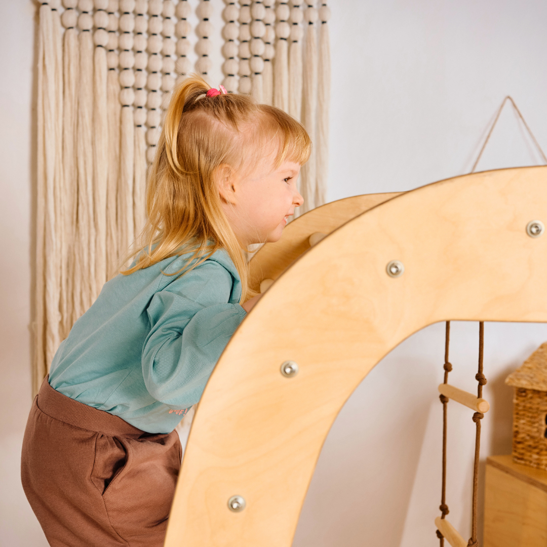 7-in-1 Indoor Playground for Toddlers: Playhouse, Swings, Slide, Rope Ladder, Rock Wall, Net & Art Station