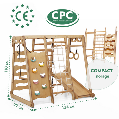 6-in-1 Indoor Playground for Toddlers - Playhouse, Swing Set, Slide, Rope Ladder & Climbing Stairs