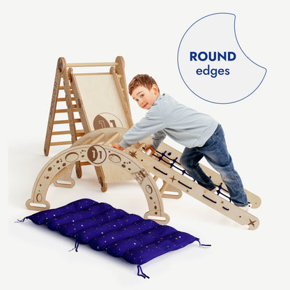 Apollo 5-in-1 Climbing Set: Pikler Triangle, Climbing Net, Arch, Slide &amp; Cushion for Little Astronauts