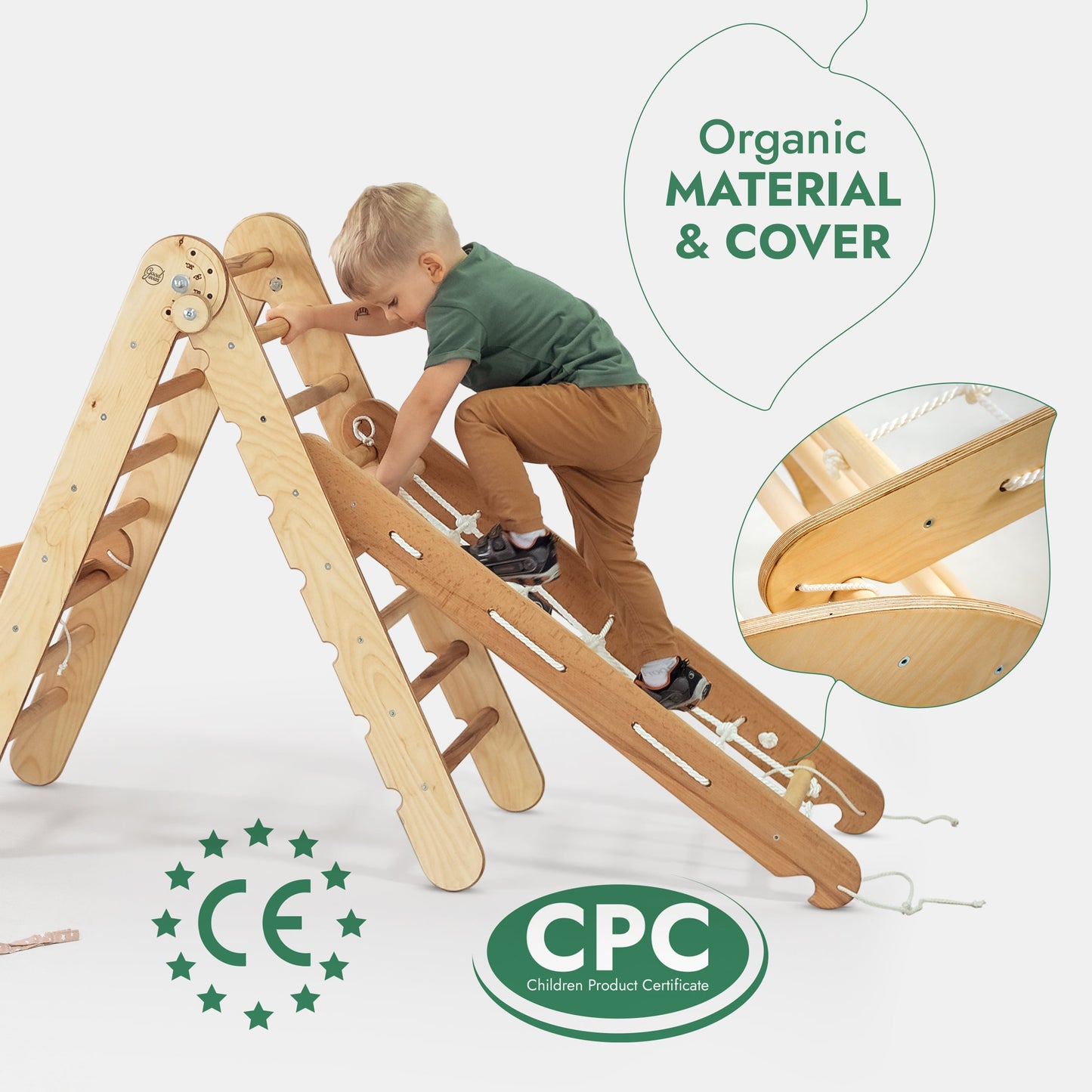5-in-1 Montessori Climbing Frame: Pikler Triangle + Arch/Rocker + Slide/Ramp + Climbing Net + Cushion