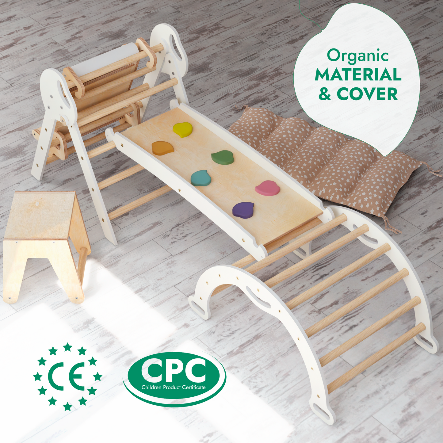 5-in-1 Montessori Climber Set | Toddler Indoor Play Gym for Ages 1-3 with Pikler Triangle & Slide