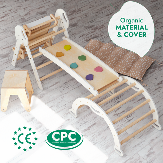 5-in-1 Montessori Climber Set | Toddler Indoor Play Gym for Ages 1-3 with Pikler Triangle & Slide