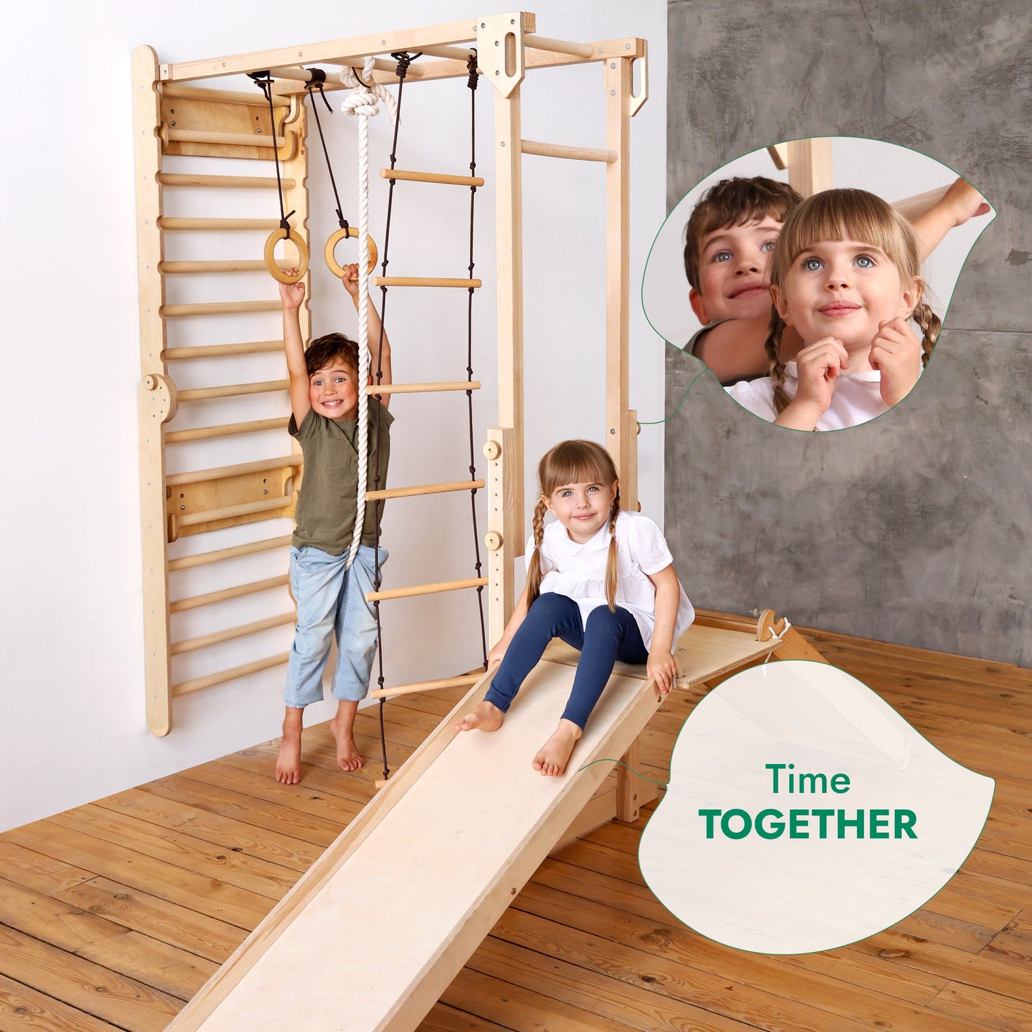 7-in-1 Swedish Wall & Monkey Bars – Swing Set, Slide, Ramp & Climbing Gym