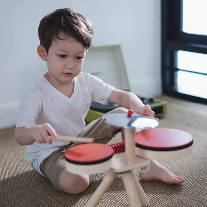 PlanToys Wooden Toddler Drum Kit – Complete Musical Band Set with Cymbal & Guiro