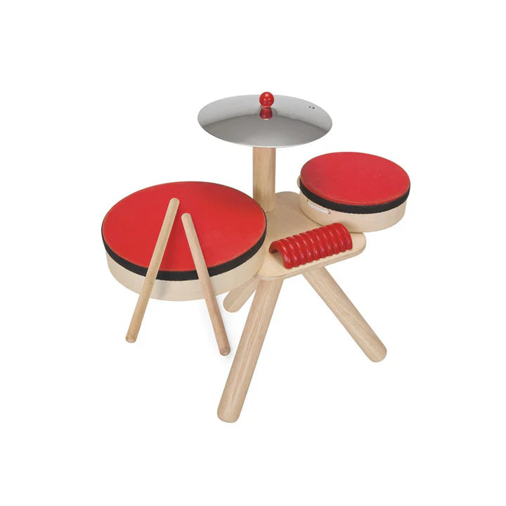 PlanToys Wooden Toddler Drum Kit – Complete Musical Band Set with Cymbal & Guiro