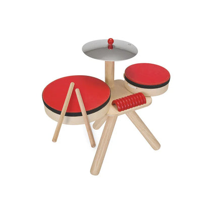 PlanToys Wooden Toddler Drum Kit – Complete Musical Band Set with Cymbal & Guiro