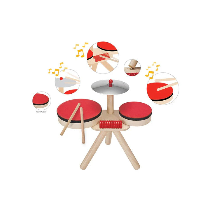 PlanToys Wooden Toddler Drum Kit – Complete Musical Band Set with Cymbal & Guiro