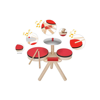 PlanToys Wooden Toddler Drum Kit – Complete Musical Band Set with Cymbal & Guiro