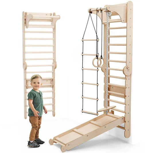 6-in-1 Swedish Ladder for Kids – Converts into Pikler Triangle + Slide + 3-in-1 Swing Set