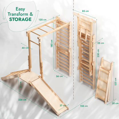 7-in-1 Swedish Wall & Monkey Bars – Swing Set, Slide, Ramp & Climbing Gym