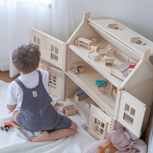 PlanToys Victorian Dollhouse – 3-Story Wooden Dolls House with Attic (Age 3+)