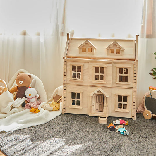 PlanToys Victorian Dollhouse – 3-Story Wooden Dolls House with Attic (Age 3+)