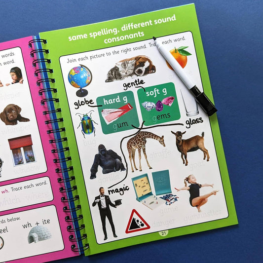 Childrens Phonics Wipe-Clean Book & Pen Set (Ages 5-6) | National Curriculum Aligned