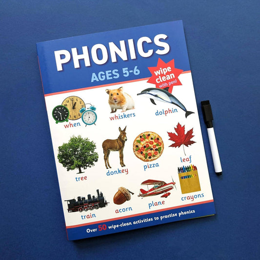 Childrens Phonics Wipe-Clean Book & Pen Set (Ages 5-6) | National Curriculum Aligned