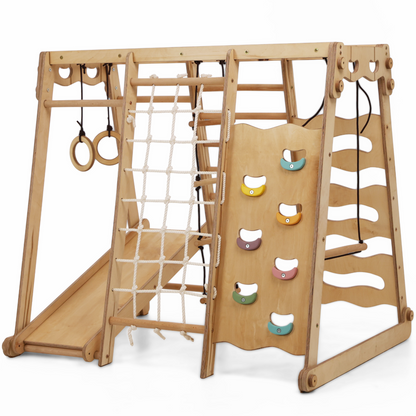 6-in-1 Indoor Playground for Toddlers - Playhouse, Swing Set, Slide, Rope Ladder & Climbing Stairs