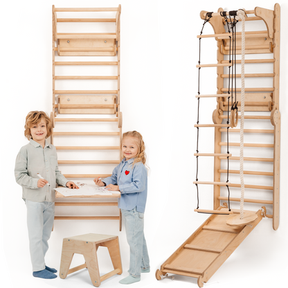 5in1 Swedish Ladder for Kids – Transforms into Pikler Triangle, Slide, Swing & Art Add-on