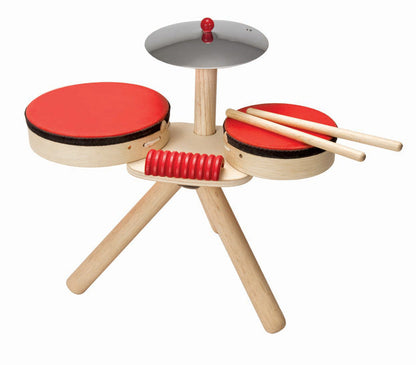 PlanToys Wooden Toddler Drum Kit – Complete Musical Band Set with Cymbal & Guiro