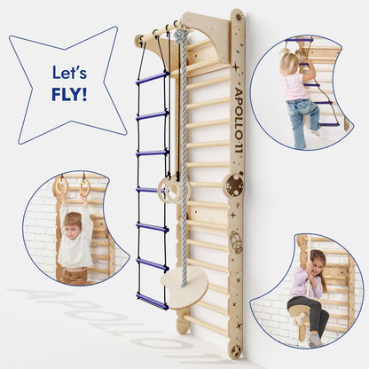 Apollo Swedish Wall & Climbing Gym for Little Astronauts – Moon Swing Set + Slide Board