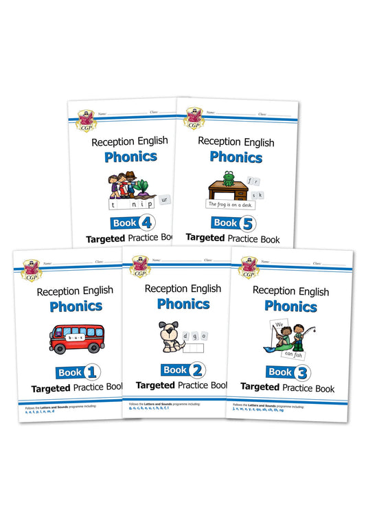 CGP Reception English Practice 5 Work Book Bundle: Phonics Books 1-5