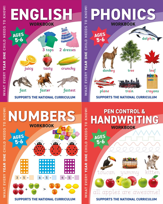 Childrens (Age 5-6) Essential Skills Bundle, Handwriting, Numbers, English, Phonics.