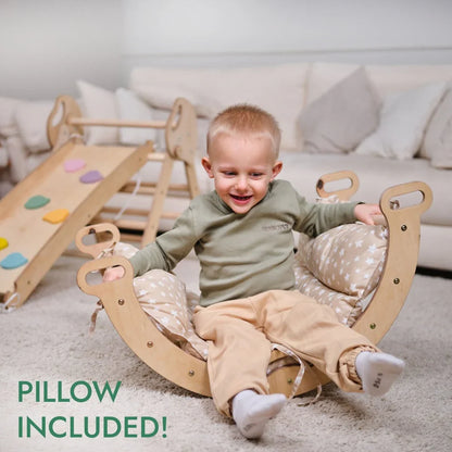 4-in-1 Montessori Climbing Frame: Pikler Triangle, Arch, Slide & Cushion for Toddlers (1–3 Years)